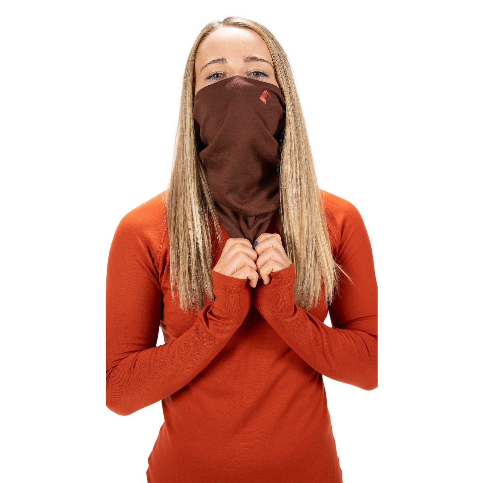 a model wearing a Ridge Merino neck gaiter