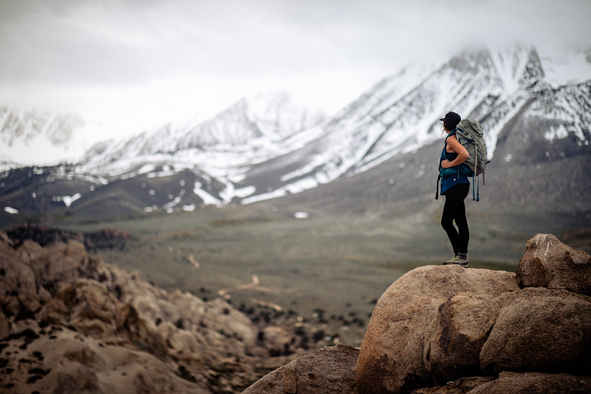 a backpacker taking in the views in Bishop, CA