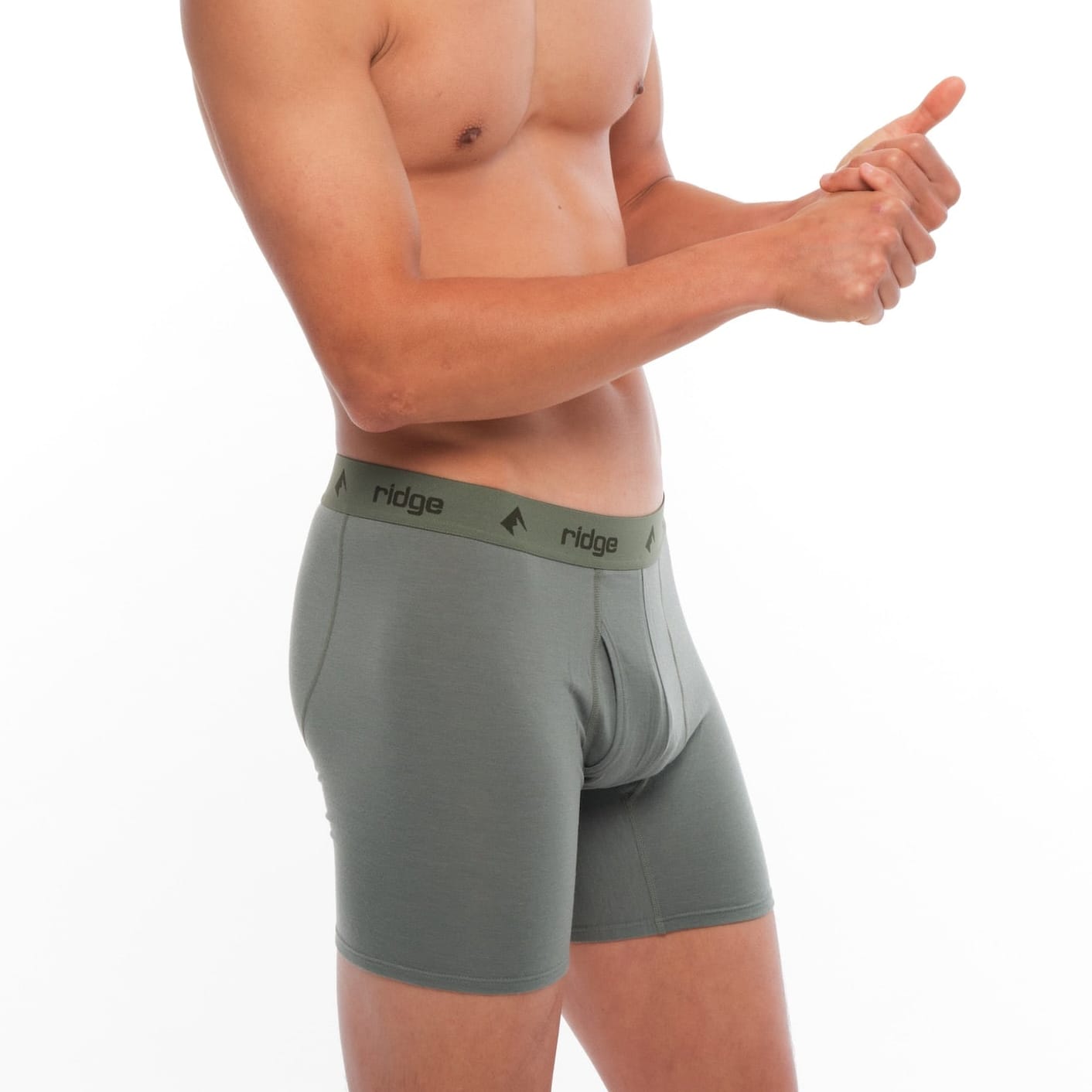 man wearing Agave Green Ridge Merino Boxer Briefs