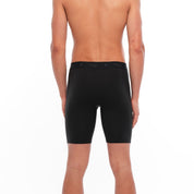man wearing Black Long Merino Boxer Briefs from the back