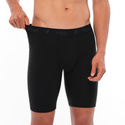 man wearing Black Long Merino Boxer Briefs