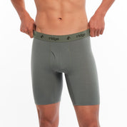 man wearing Agave Green Long Merino Boxer Briefs