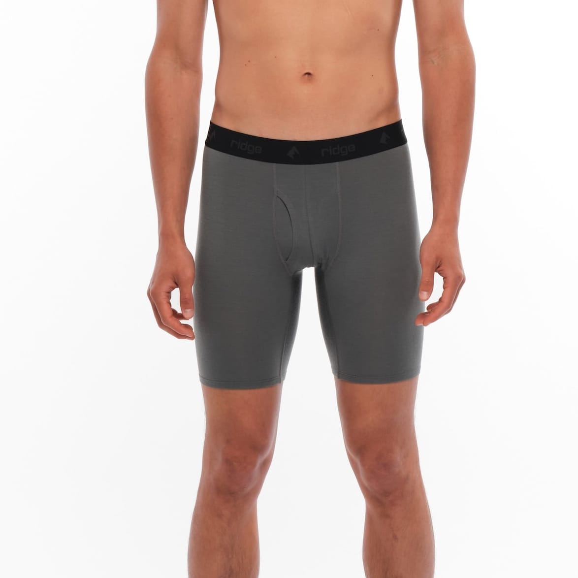 man wearing Gunmetal Long Merino Boxer Briefs