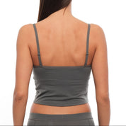 a woman wearing a Gunmetal Bralette with matching boy shorts from the back