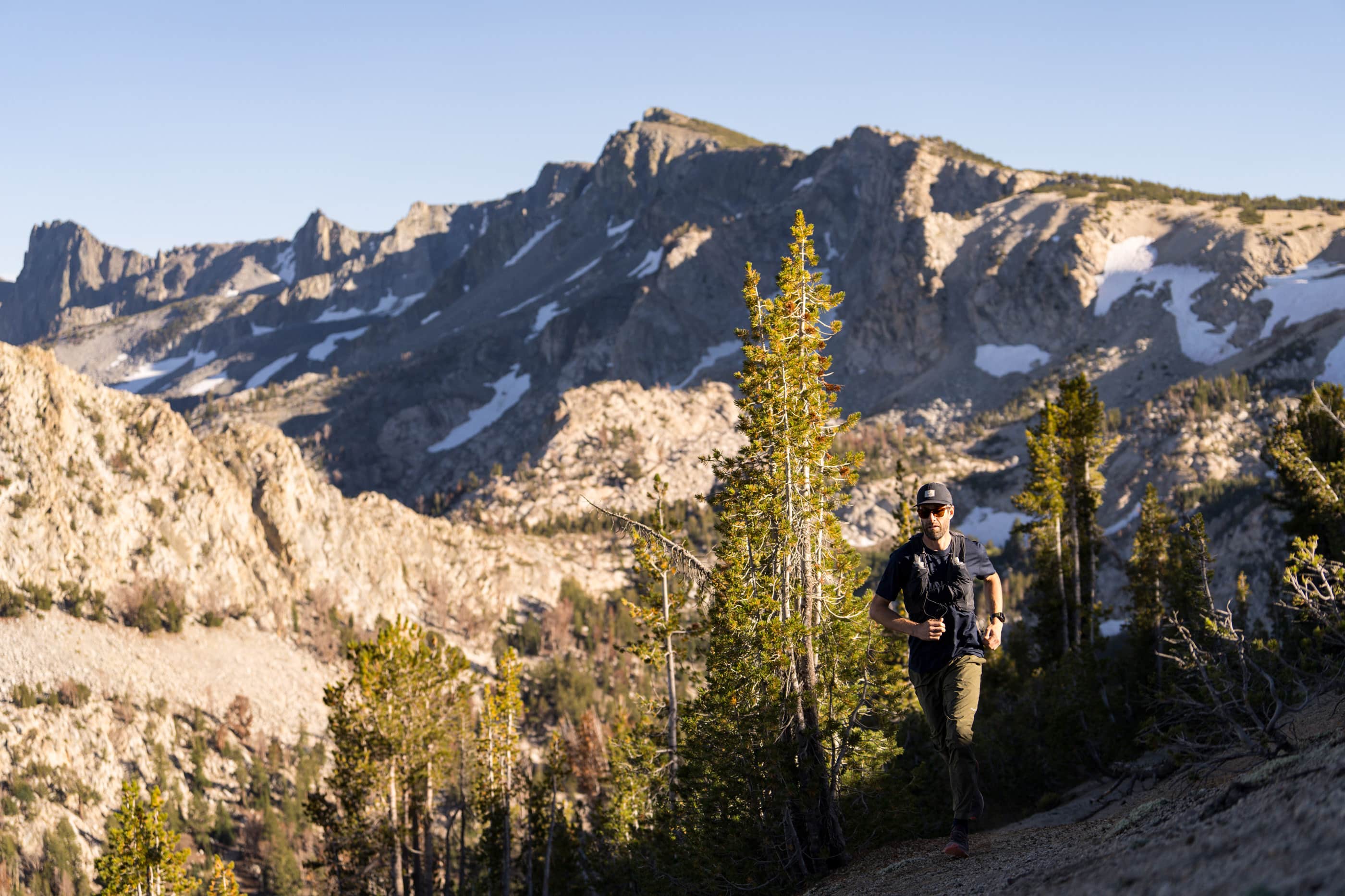 a man running in the mountains around Mammoth Lakes CA
