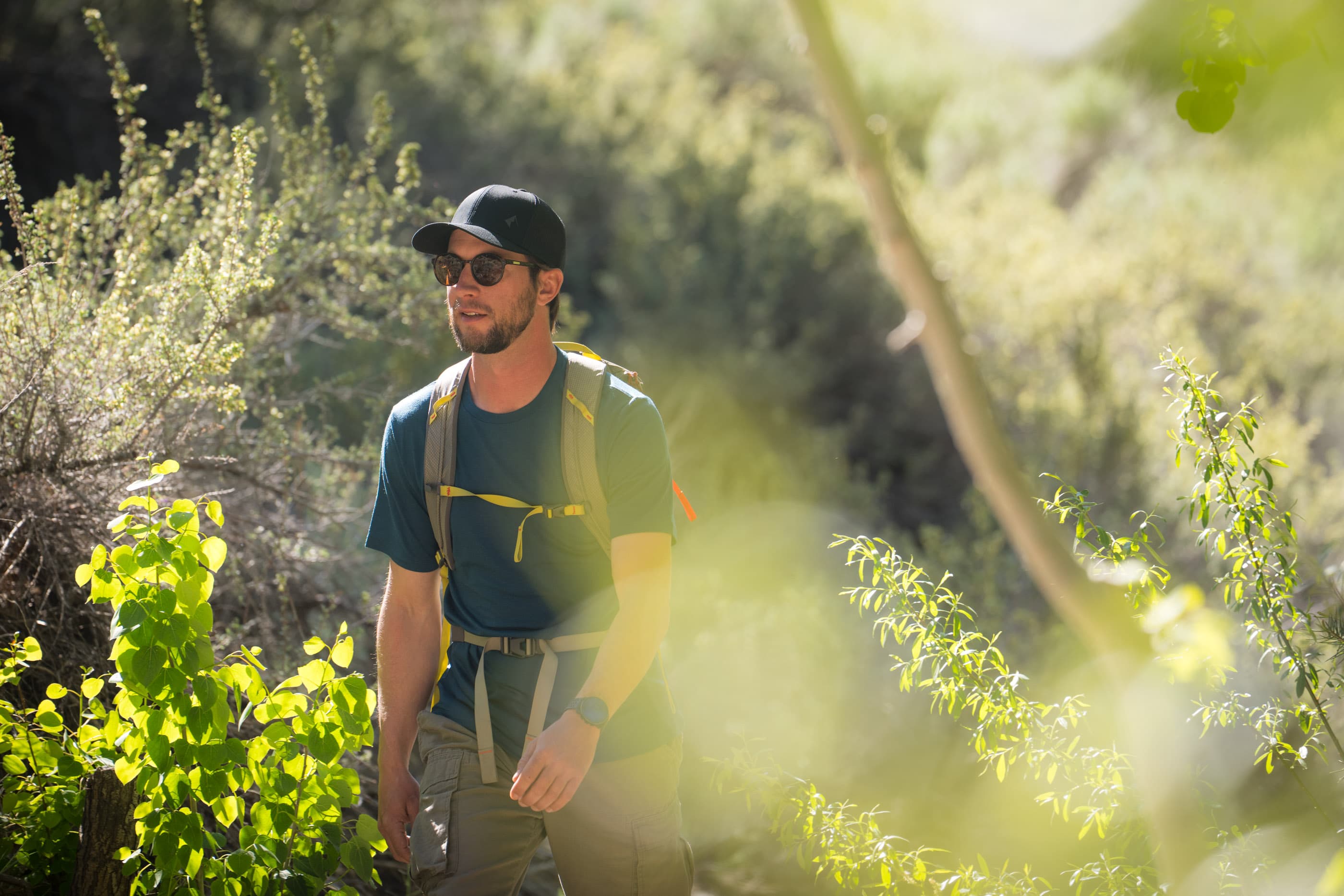 a hiker wearing a Merino Wool T-shirt