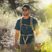 a man hiking in a Merino Wool Journey Tee