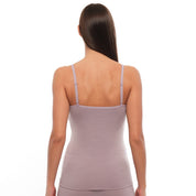 woman wearing a Dusty Lilac Merino Wool Cami from the back