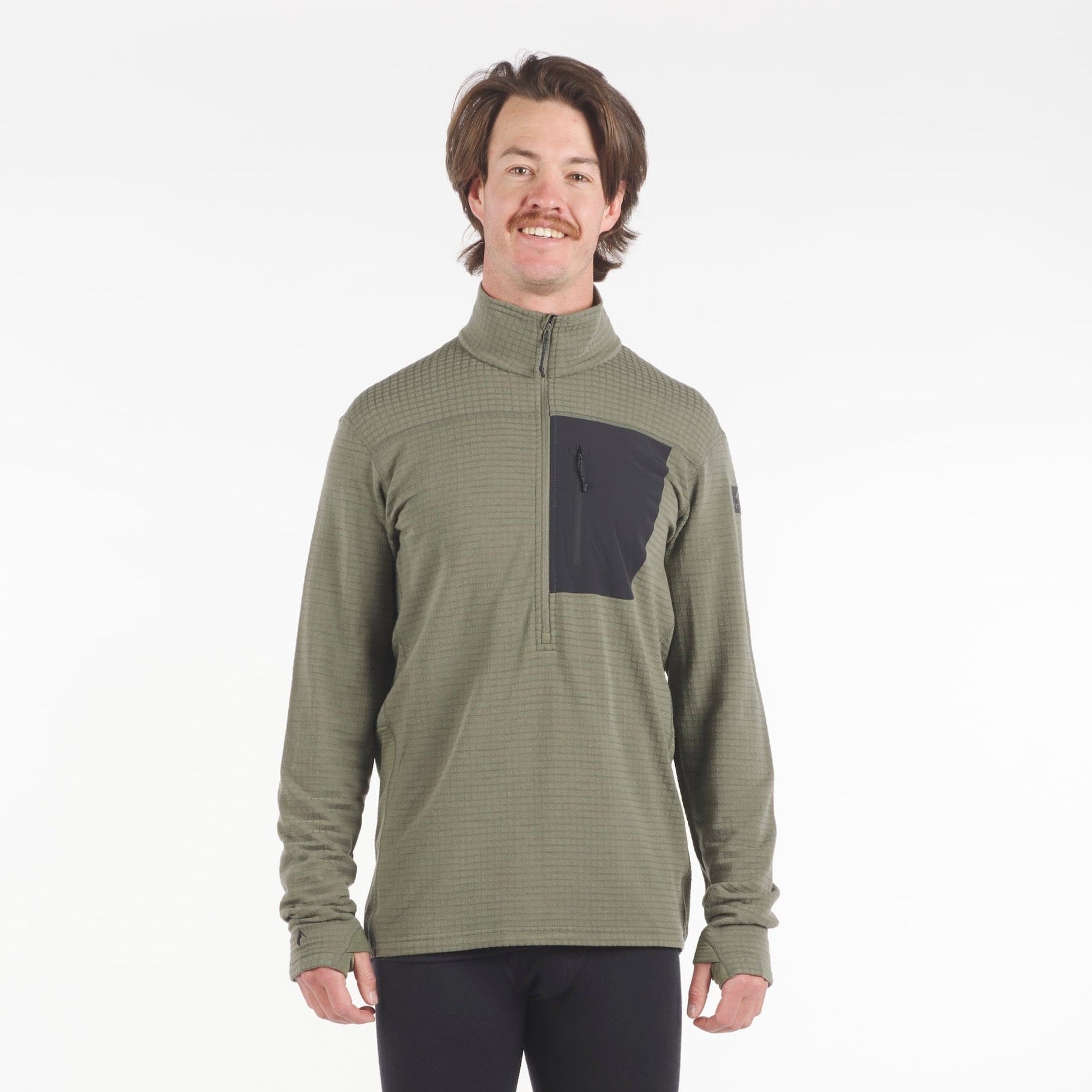man wearing a Cloudripper Half Zip in green