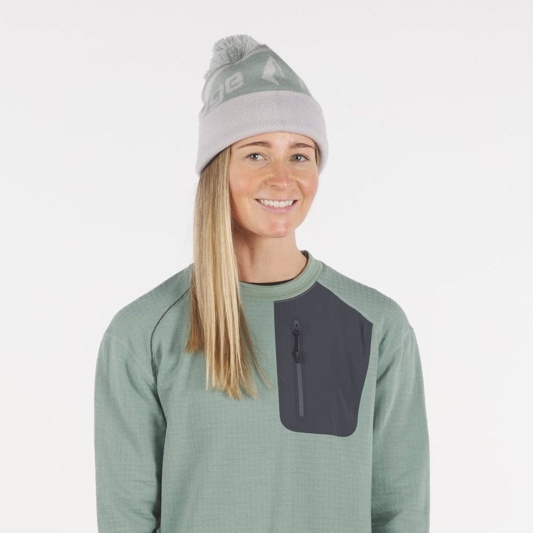 woman wearing a Ridge Team Beanie and Cloudripper Crew Pullover