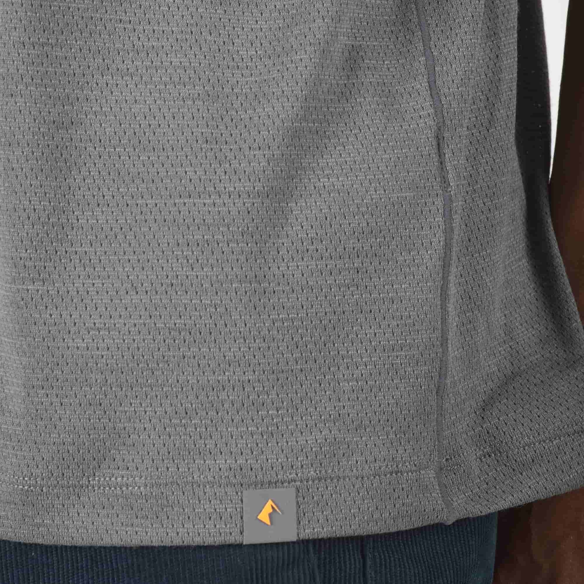 a closeup of a gray Pursuit Air T-Shirt Merino wool mesh fabric