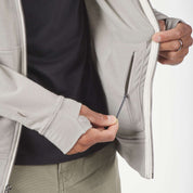 Men's Traveler Hoodie in Rock Ridge closeup of the interior zippered passport pocket
