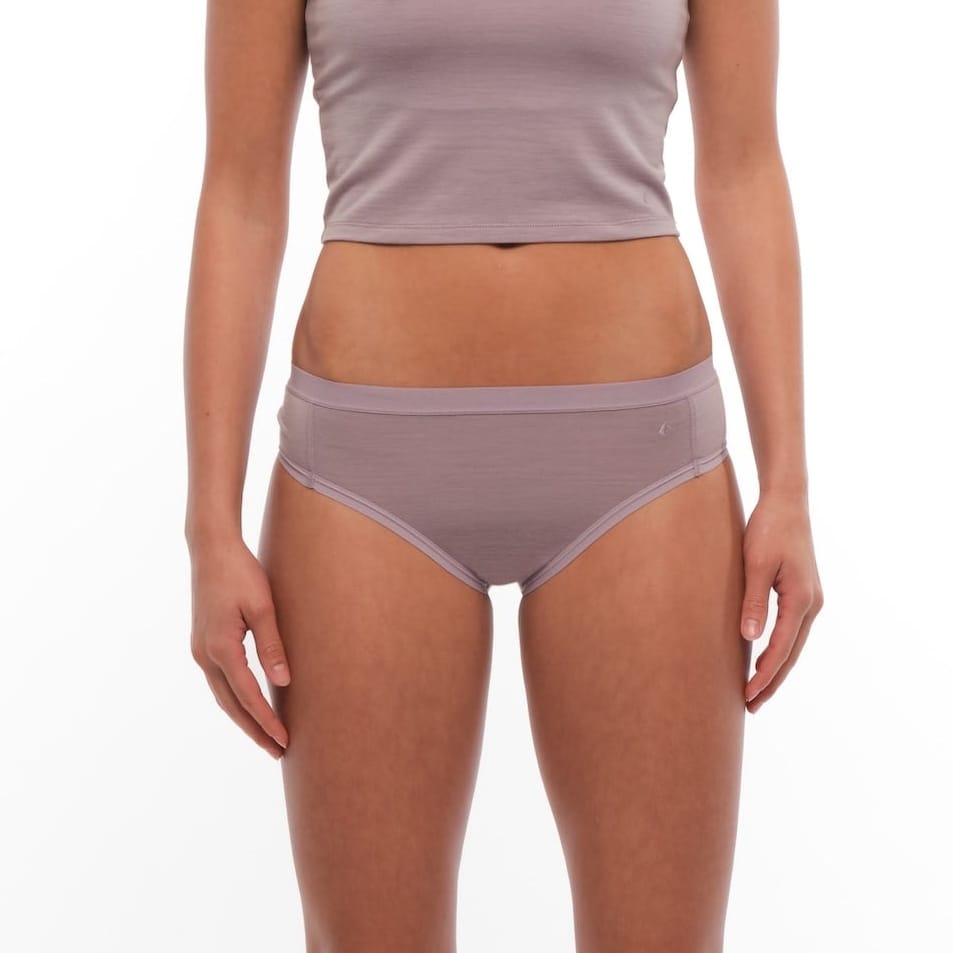 woman wearing Dusty Lilac Merino Hipster Briefs with a matching bralette