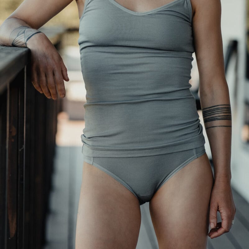 woman wearing Women's Hipster Briefs in Sierra Cement with a matching Cami Tank Top