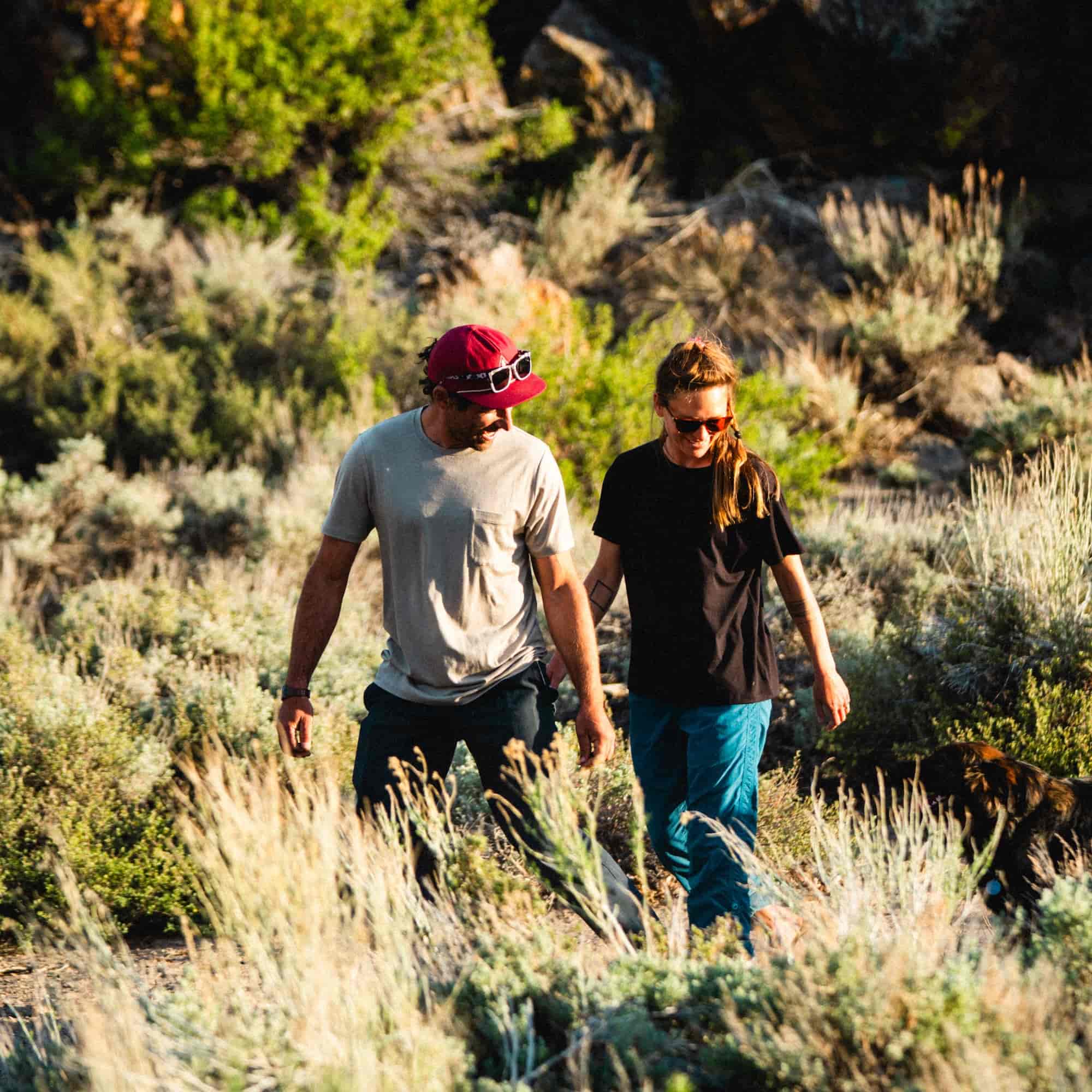 a man hiking in a Journey Merino Wool Pocket Tee