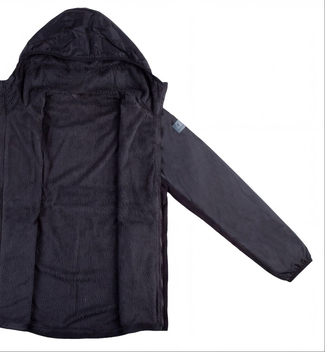 the dark gray interior of the Alpha Jacket in Black