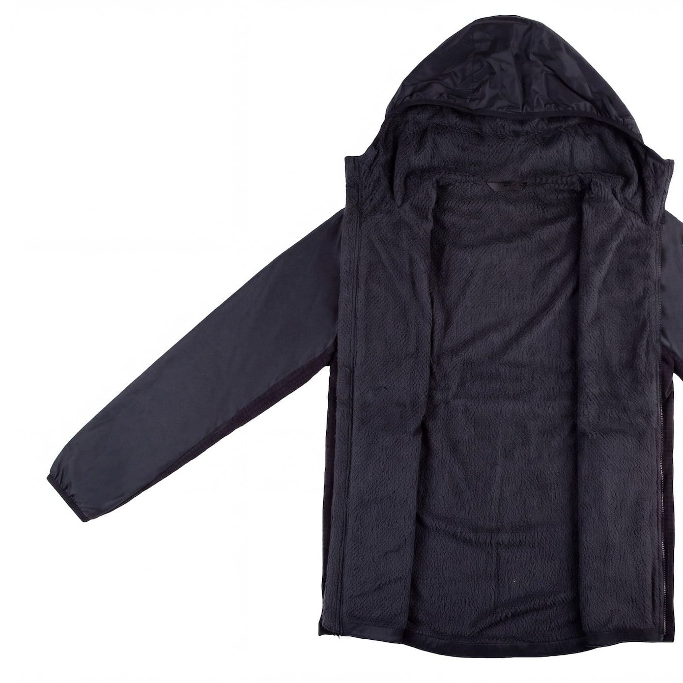 interior of the Alpha Jacket in Black showing the Alpha Direct with Wool insulation