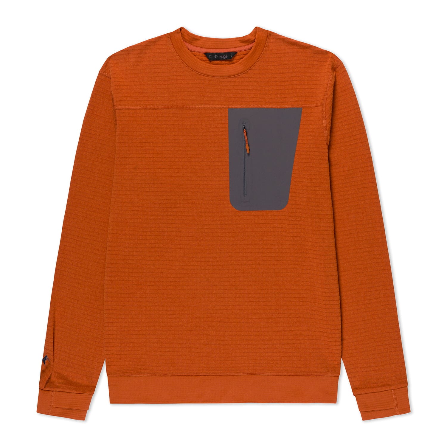 an orange Cloudripper Grid Fleece Crew Pullover