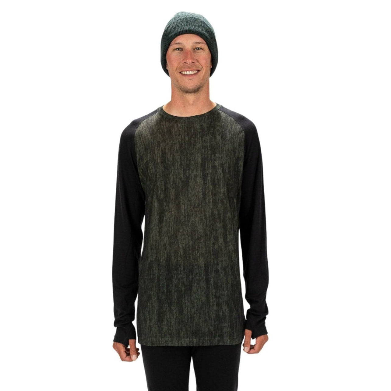 Men's Aspect Midweight Merino Wool Base Layer Long Sleeve Shirt on a studio model