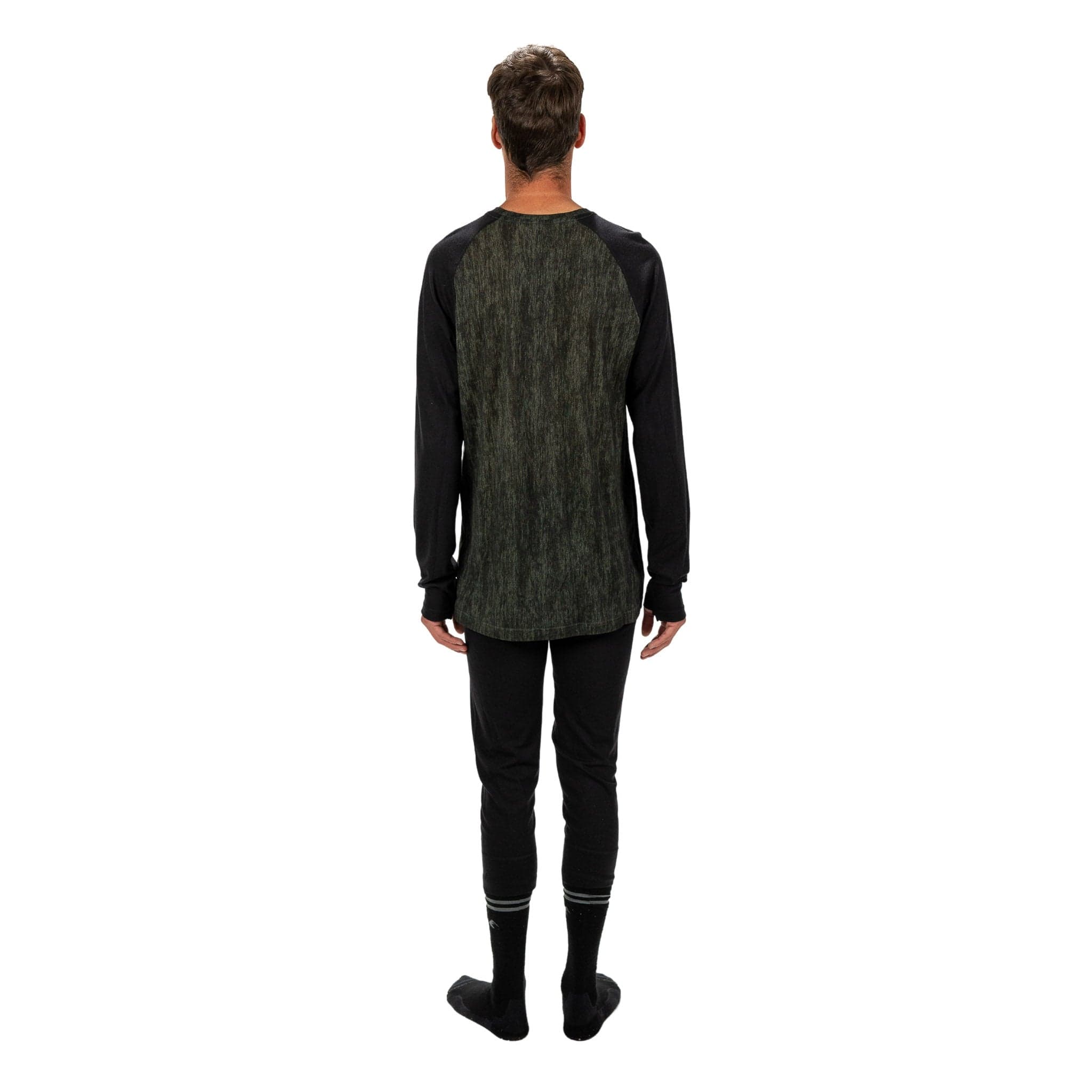 Men's Aspect Merino Wool Base Layer Long Sleeve on a studio model with Aspect Bottoms