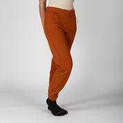a woman wearing Cinnamon 100% Merino wool Hyde Joggers