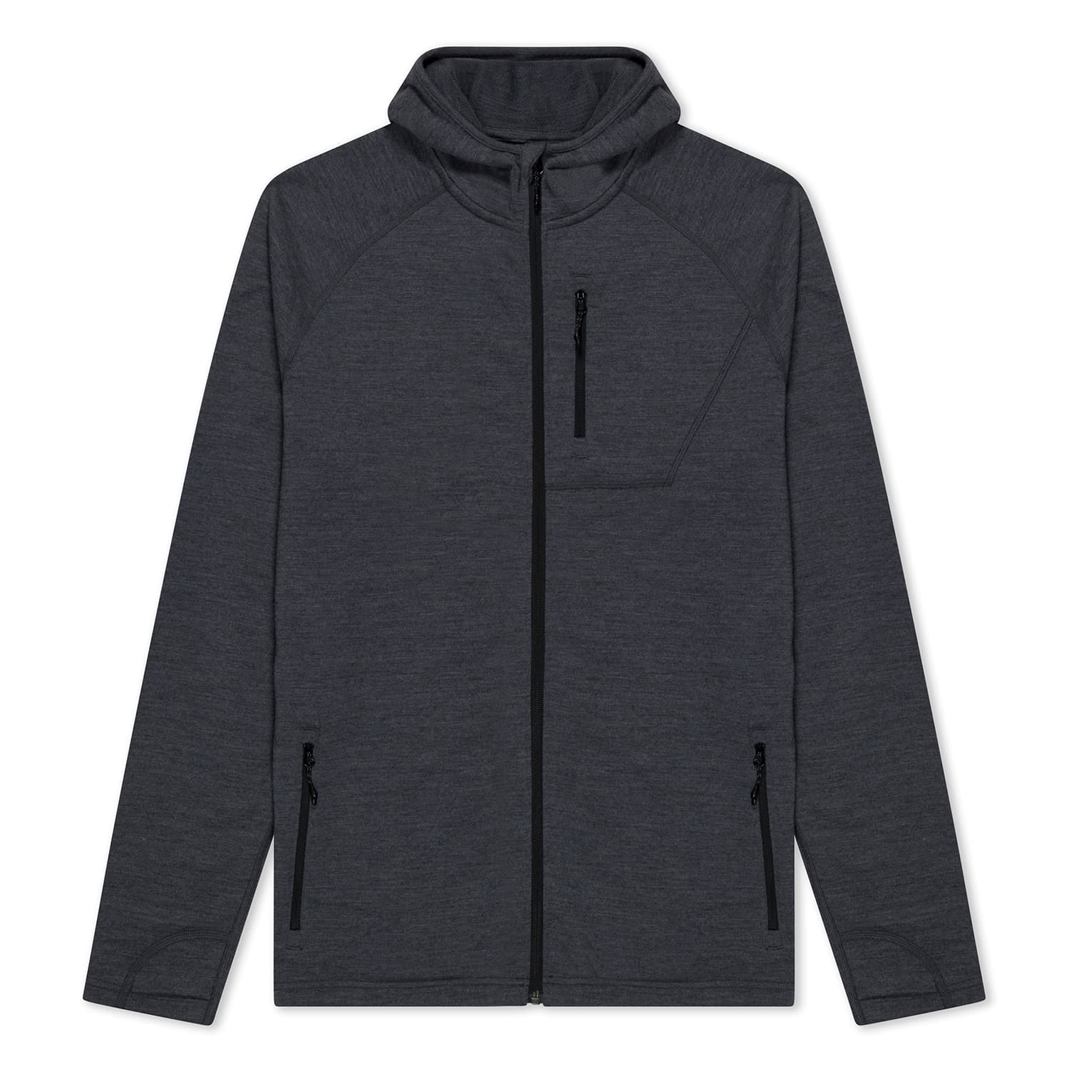 a Charcoal Heather 100% Merino Hyde Hoodie