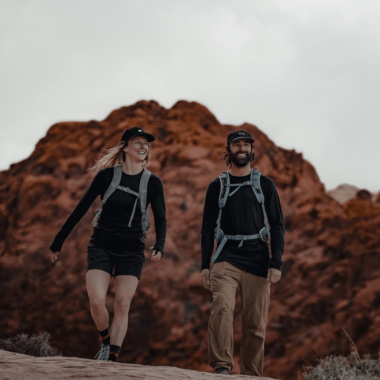 two hikers wearing Aspect Merino wool base layer tops