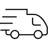 Icon of a truck with speed lines indicating fast delivery