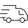 Icon of a truck with speed lines indicating fast delivery
