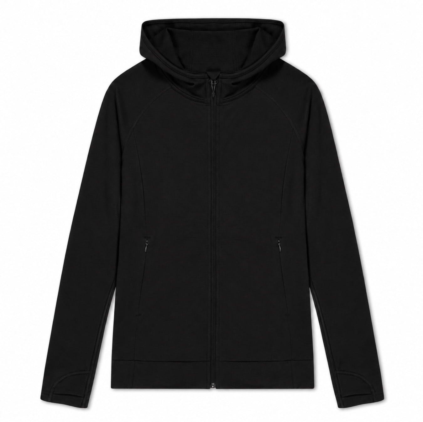 a woman's Hyde 100% Merino Wool Hoodie in black