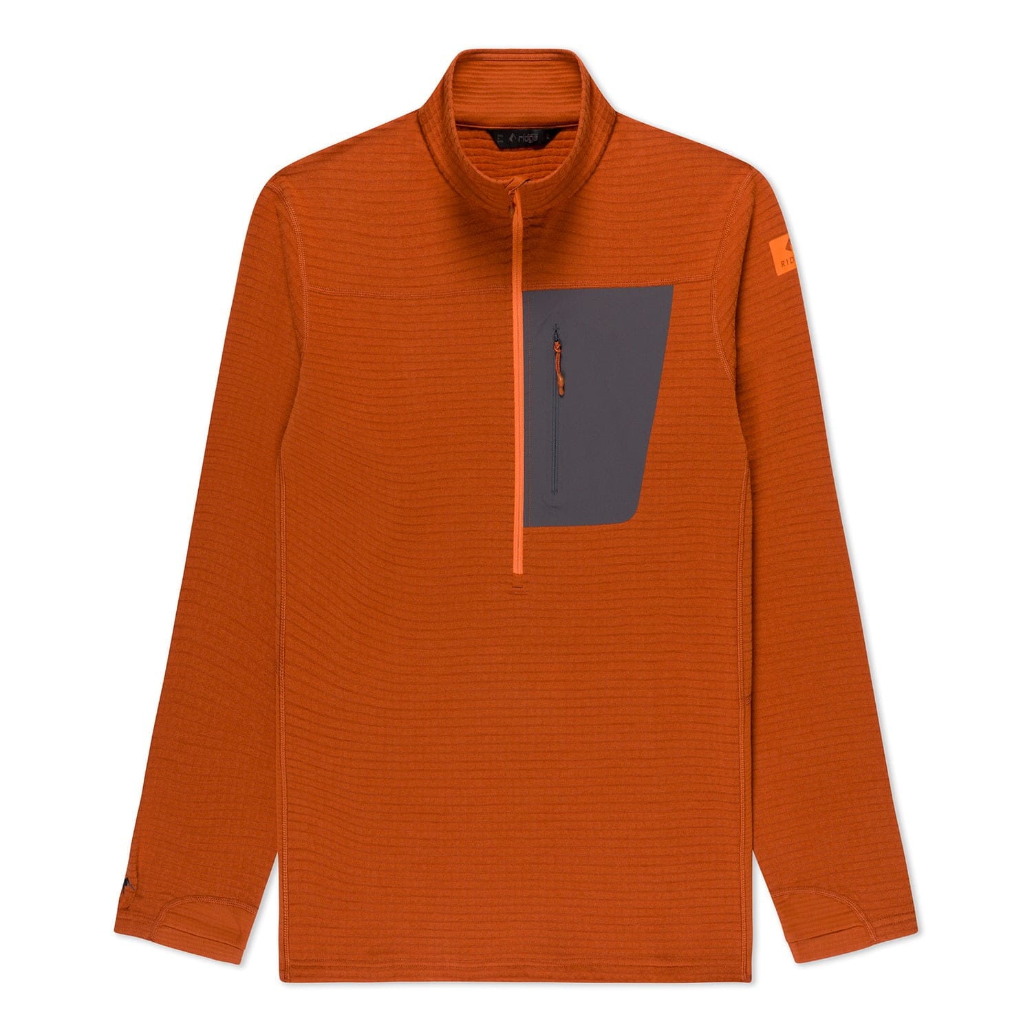an orange Cloudripper Grid Fleece Half Zip Pullover