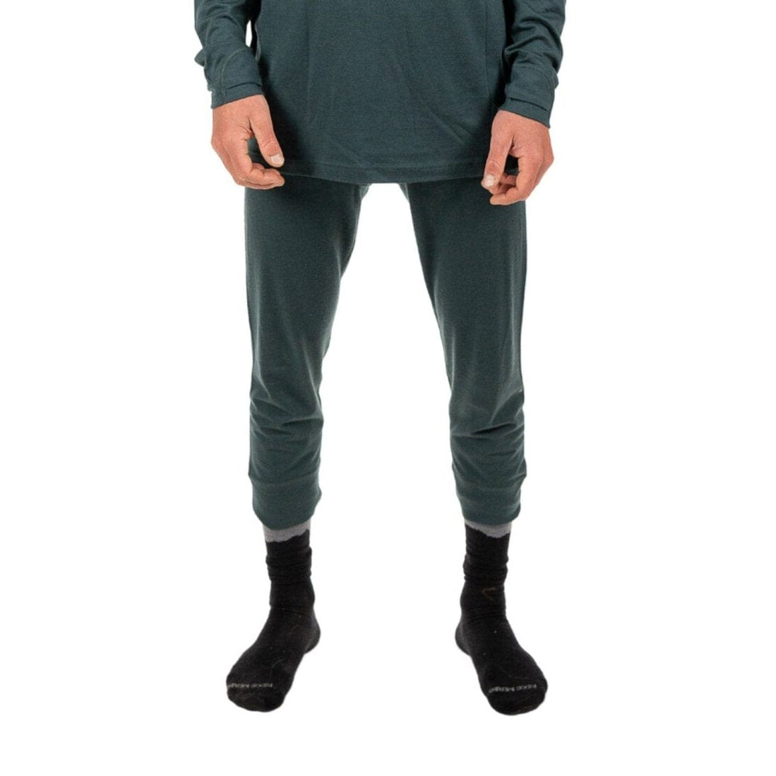 Ridge Merino Ritter Ski Socks worn with 3/4 length base layer bottoms